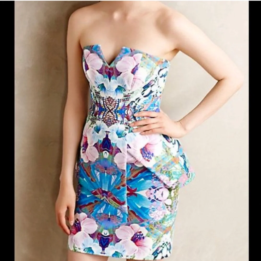 Anthropologie‎ Finders Keeper Vivace Floral peplum Strapless Dress. Cocktail 2
